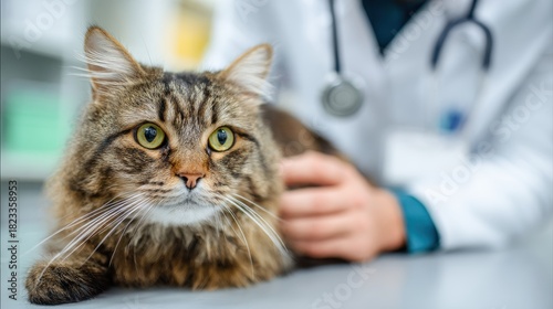 Veterinarian examining pet on table in veterinary clinic, Veterinary caring of a cute cat, healthcare of your pet. Pet Health Check Up. Caring Veterinarian Examining And Comforting a Cat During