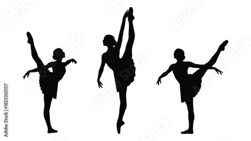Ballet dancer silhouettes set isolated on white background, Vector