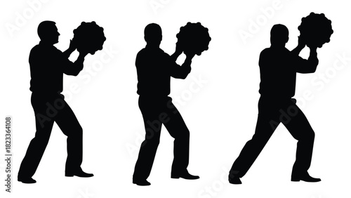 Man silhouette holding spiked sphere isolated on white background, Vector