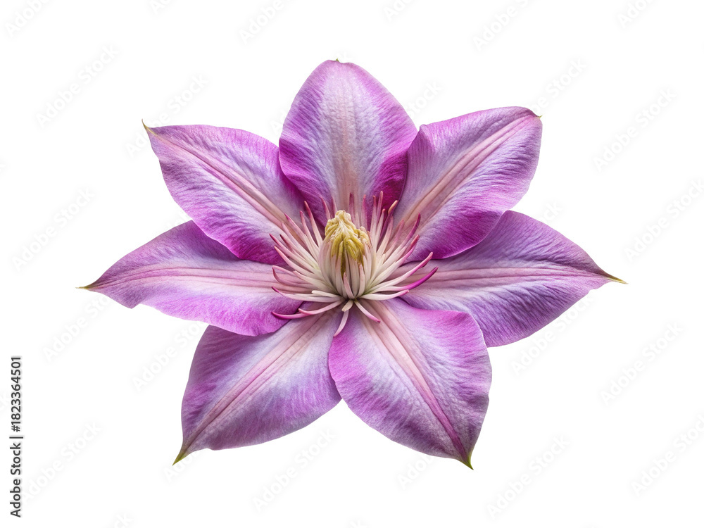 Fototapeta premium Closeup studio shot of a beautiful purple Clematis flower with symmetrical petals