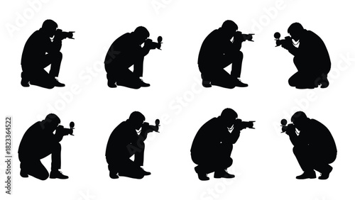Photographer silhouettes with cameras isolated on white background, Vector