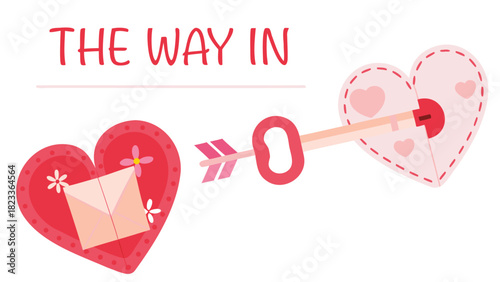 A key in the shape of an arrow unlocks a heart containing a love letter symbolizing the way into someone s heart