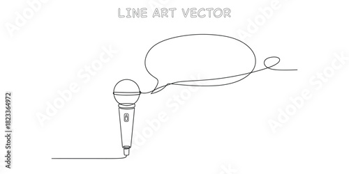 Microphone audio recording device connected to a speech bubble for communication concepts