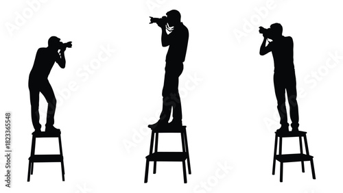 Photographer silhouettes on stools isolated on white background, Vector