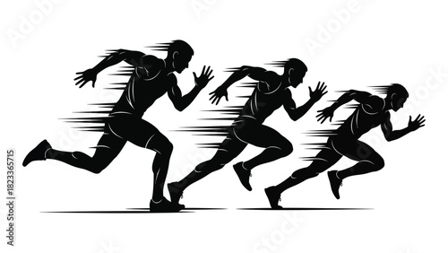 Dynamic sprinters silhouette illustration isolated on white background, Vector
