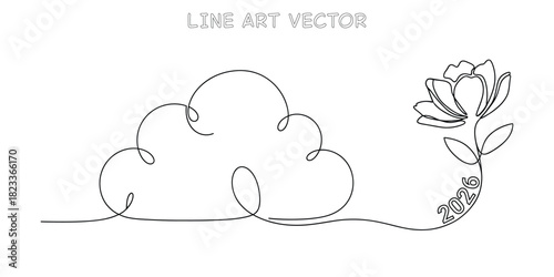 Cloud shape connected to a flower with 2026 text on the stem