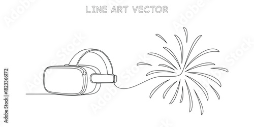 VR virtual reality headset glasses connected to a firework explosion