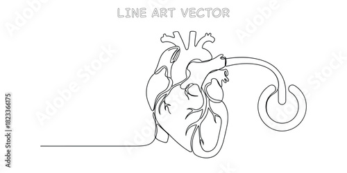Anatomical human heart organ connected to a power on off button switch