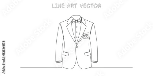 Formal tuxedo suit jacket with bow tie and pocket square illustration