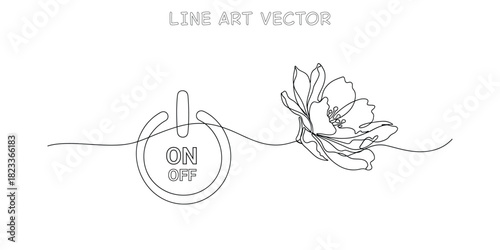 Power button symbol connected to a blooming flower illustration