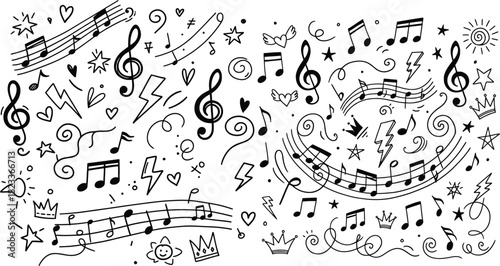 Set of Music Song Symbol Vector Bundle collection. music line, love, star, power set vector.