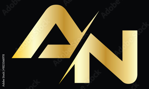abstract golden gradient AN letter logo design.