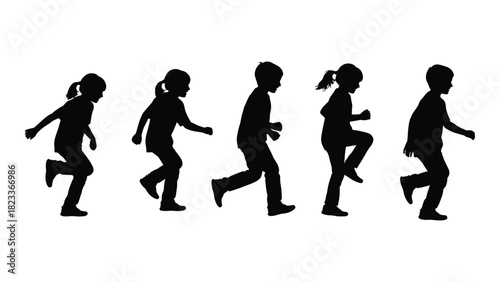 Children running and playing silhouettes isolated on white background, Vector