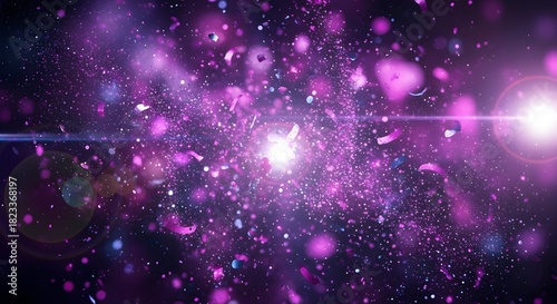 Abstract purple space background with light flares and bokeh