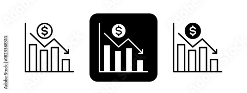 Downturn  Solid color and black line drawing vector illustration set