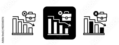 Unemployment  Solid color and black line drawing vector illustration set