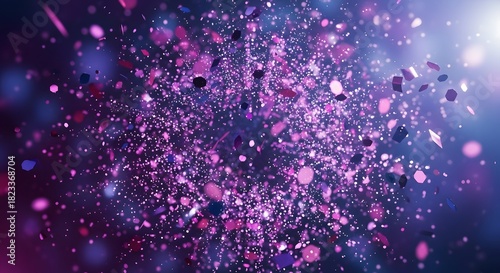 Abstract purple and pink confetti explosion with bokeh effect