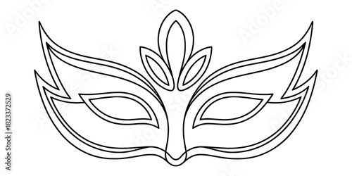 Masquerade mask outline vector illustration. elegant black line art drawing of a venetian carnival party mask on a white background. Vector, illustration