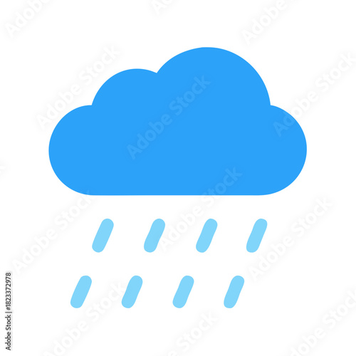 Minimalist weather icon showing a raining cloud on black