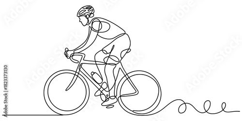 Continuous line drawing of a male cyclist riding a road bicycle, symbolizing endurance, healthy lifestyle, and sporting achievement on a clean background Vector, illustration