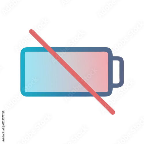 Low Battery Icon with Cross Mark on Black Background