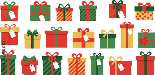 Gift boxes presents christmas holiday celebration festive colorful wrapped tags