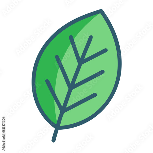 Green leaf vector illustration on black background, simple design