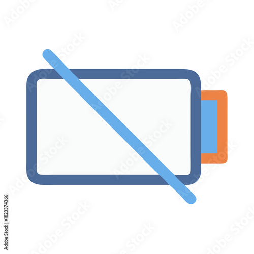Stylized battery icon with a deletion stroke, flat design