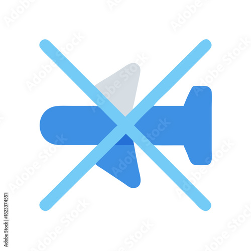 Airplane symbol with cross graphic meaning no flights allowed