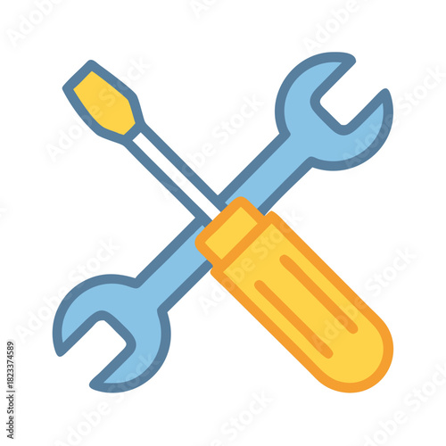 Illustration of crossed wrench and screwdriver on black backdrop