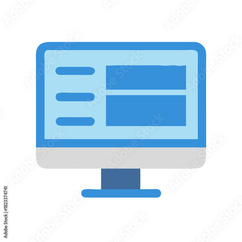 Flat design monitor icon on black background, business concept