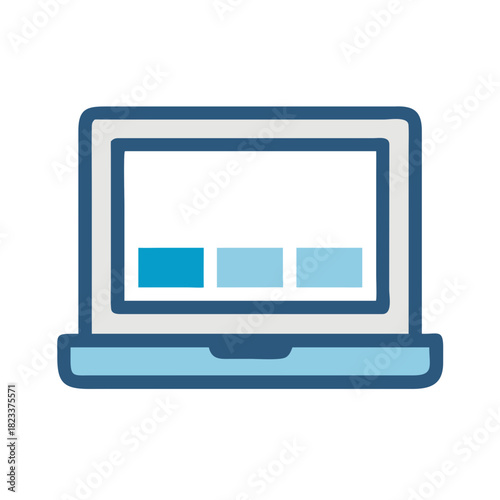 Laptop with three squares in blue on black background