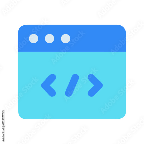 Simple coding window graphic in blue flat style