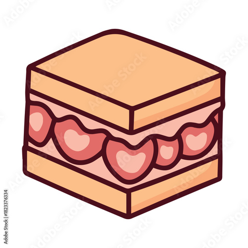 A fruit sandwich or sponge cake slice filled with generous whipped cream and strawberry sections. A popular Japanese-style sweet snack known as a fruit sando.