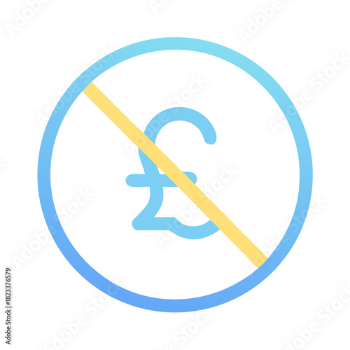 No Pound Sterling Symbol with Yellow Bar Icon Graphic