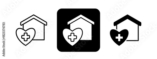 Urgent Care  Solid color and black line drawing vector illustration set