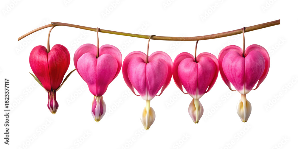 Fototapeta premium Close up of a branch with five beautiful bleeding heart flowers