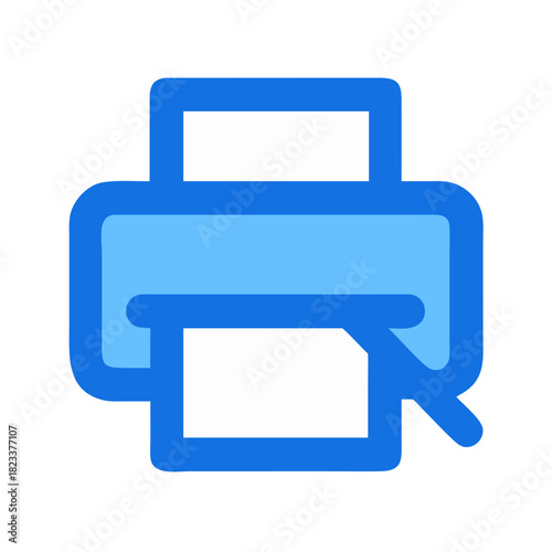 Printer icon with paper output in blue tones
