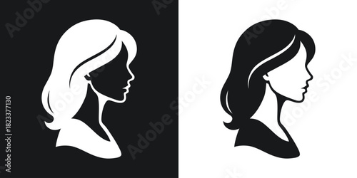 Female Profile Silhouette Duo Black and White Contrast woman head