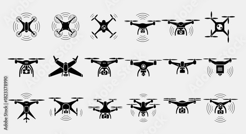 Drone Icons Vector Set Aerial Technology Collection