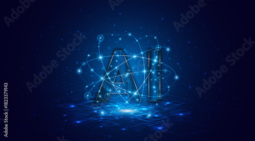 Artificial intelligence AI symbol, future advanced artificial intelligence technology circuit board concept
