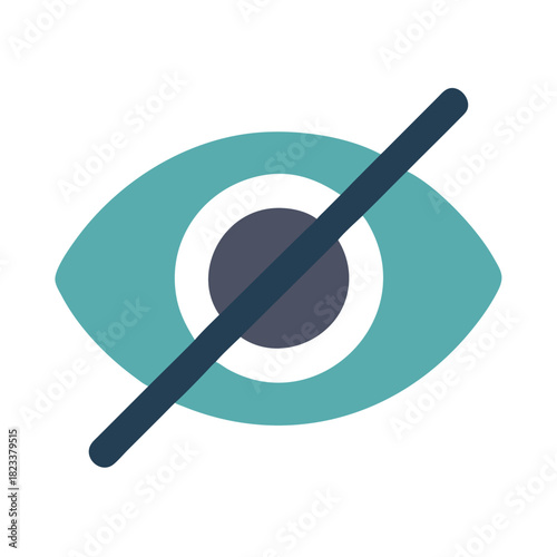 Abstract teal eye with line through it on black background
