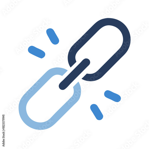 Broken link symbol on black background in flat design