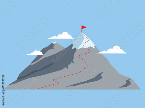 Mountain climbing route to peak illustration, success, journey