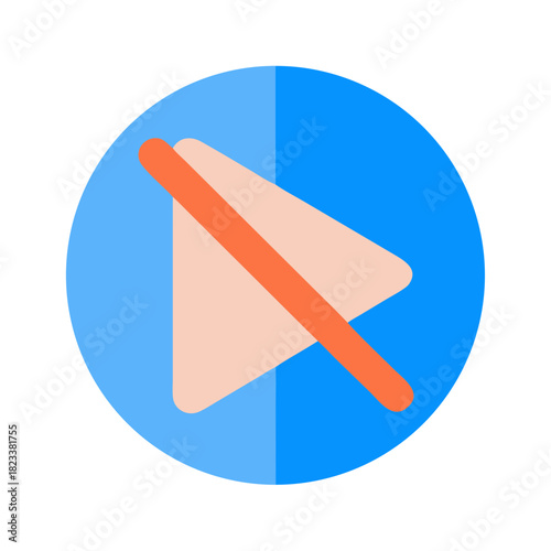 Muted play button icon with crossed line, flat style