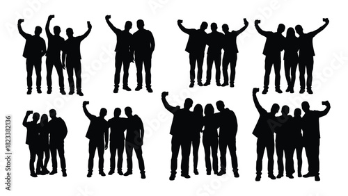 People silhouettes taking selfies and posing isolated on white background, Vector