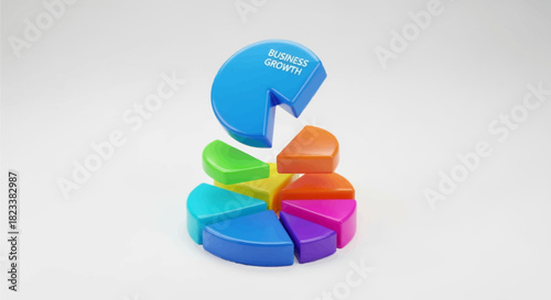 Colorful 3D pie chart illustration for business finance data analysis and market growth concept graphic