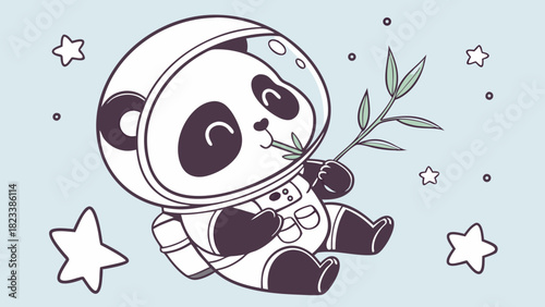 Panda Astronaut Munching Bamboo in Space with Floating Stars