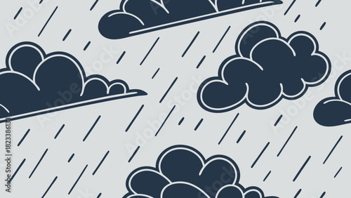 Stylized Dark Clouds and Rain Pattern on a Light Gray Background