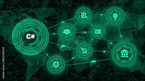 Wallpaper Mural C sharp technology network connection on world map background animation Torontodigital.ca